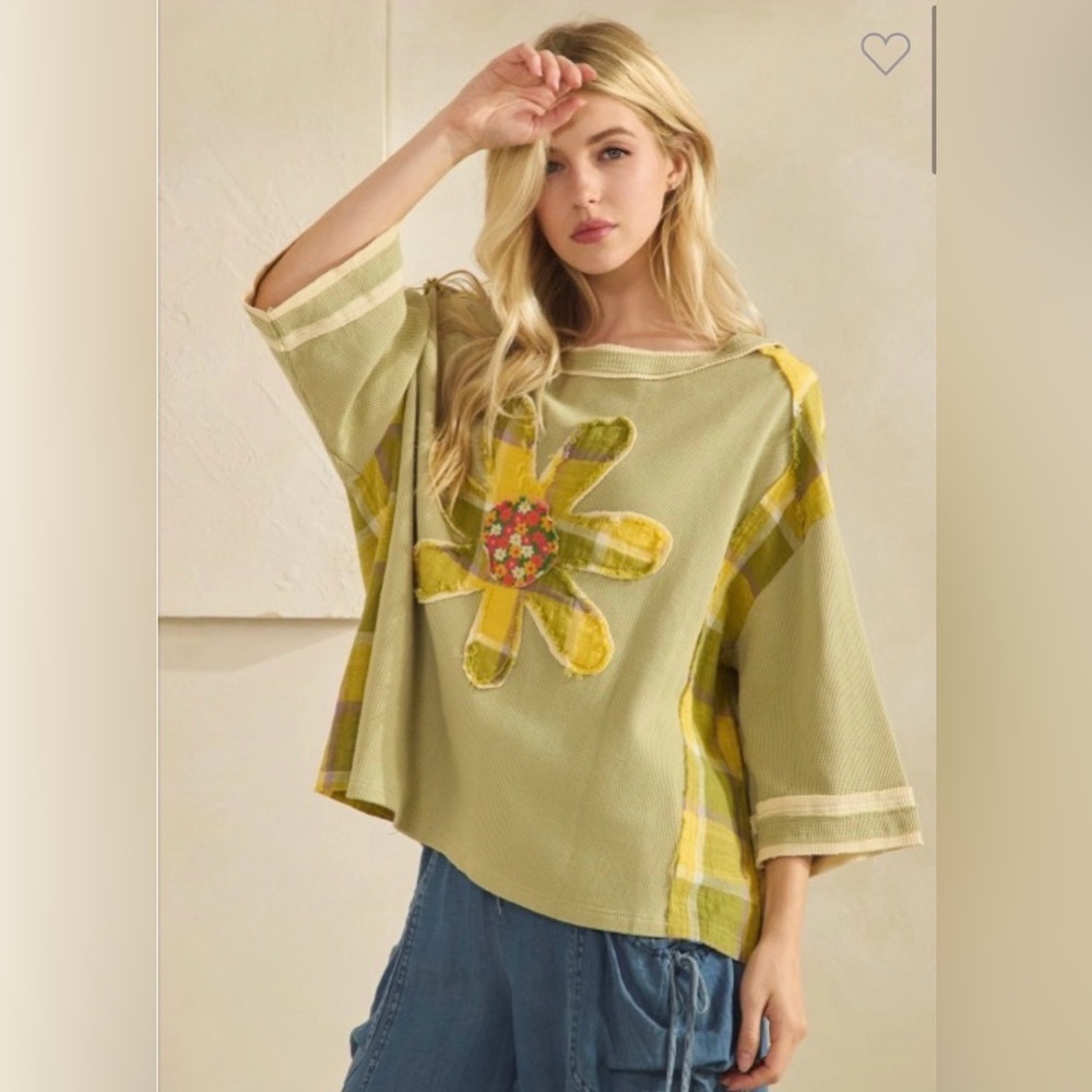 Sage & Fig Floral Patchwork Green Top